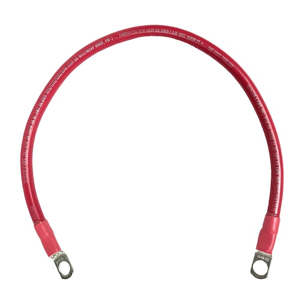 Marine Battery Cable, 4 AWG Gauge, Tinned Copper w/ Red PVC, 24" Length, 3/8" Lugs